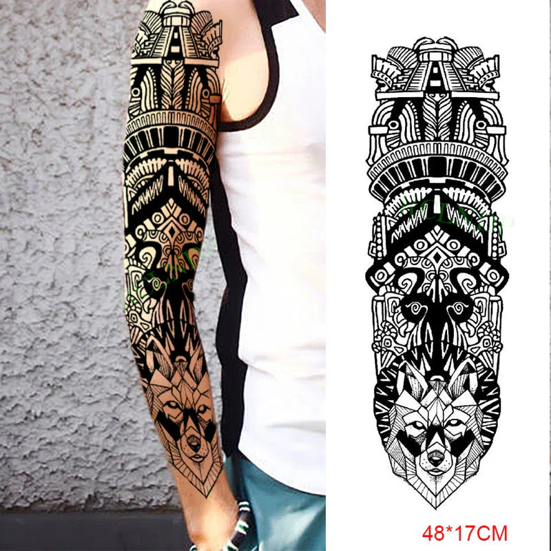 sengpan Waterproof Temporary Tattoo Sticker Anubis Ancient Egypt Greece Zeus Eye Full Arm Fake Tatto Flash Tatoo Sleeve for Men Women