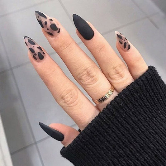 sengpan 24P Fashion Fake Nails With Design Leopard Full Cover False Nails Tips Black Brown Stiletto Press On French Artificial Nail Glue