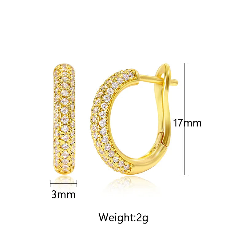 Lianfudai New 14K Real Gold Plated Hoop Earrings For Women Round Oval Shap CZ Zircon Thin Ear Hoops  High Quality Jewelry Accessories