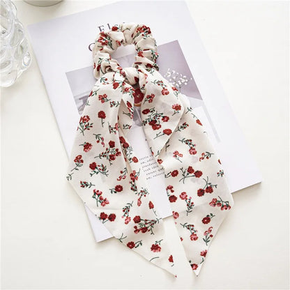 sengpan New Fashion Print Bow Scrunchies Hair Ribbon For Women Elastic Hair Band Girls Horsetail Hair Ties Hair Accessories