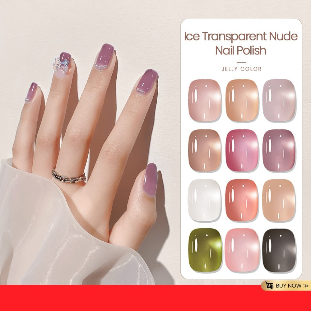 sengpan Nail Gel Polish 12ml Translucent Nude Jelly Gel Nail Polish Semi Permanent Soak Off UV LED Gel Varnish Nail Art Manicure