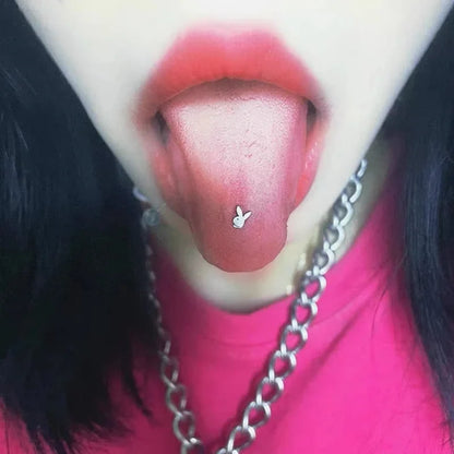 Lianfudai New Titanium Steel Piercing Tongue Ring Bunny Tongue Stud Barbell Spiral Beads Lip Studs Belly Button Studs Sexy Body Jewellery