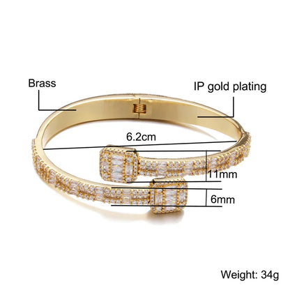 sengpan Hip Hop AAA+ Baguette Zirconia Stone Cubic Bangles Copper 6MM Bling Iced Out Bracelets For Men Women Wristband Jewelry Gift