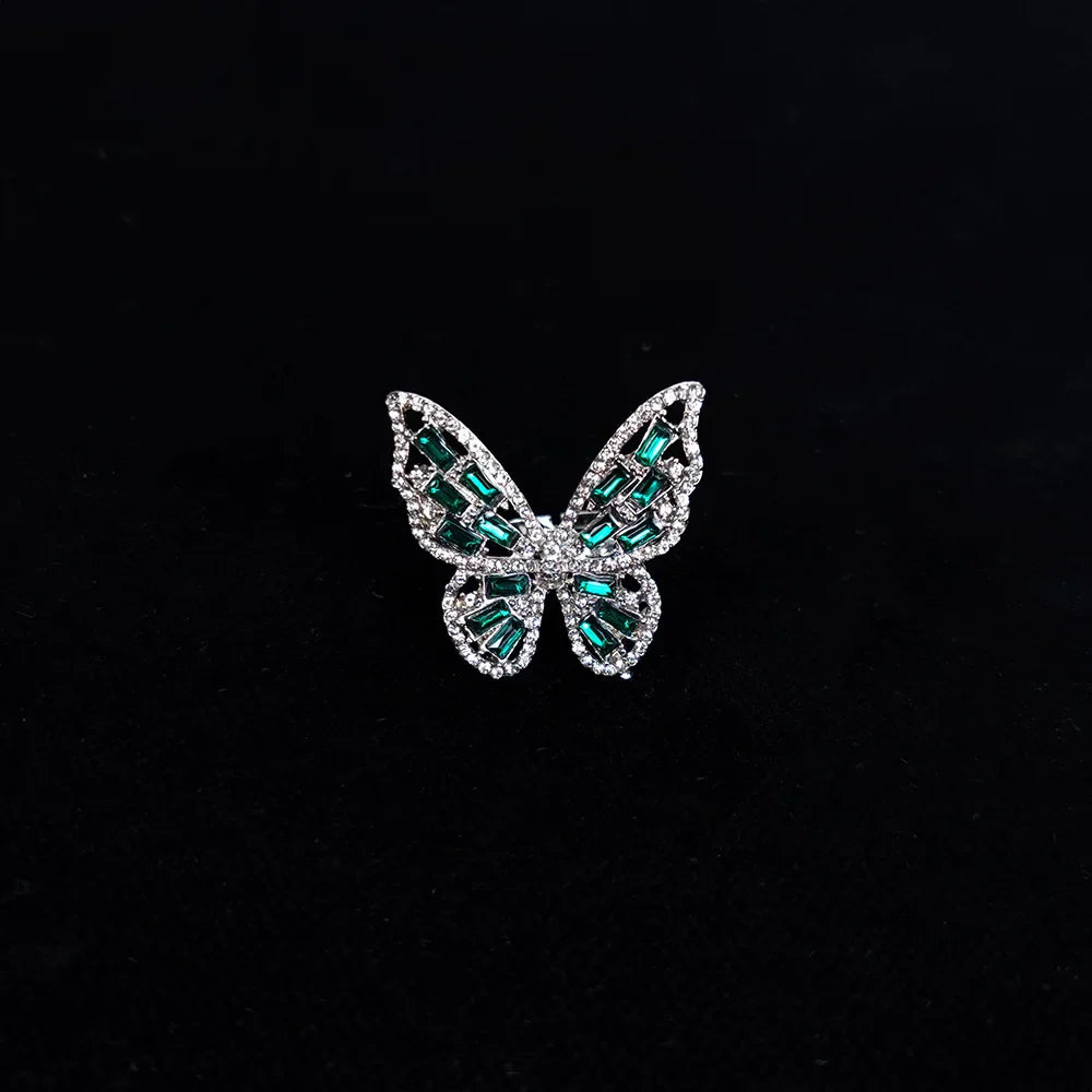 sengpan Trendy Shining Butterfly Adjustable Opening Ring For Women Crystal Acrylic Inlay Fashion Party Hand Accessories Jewelry