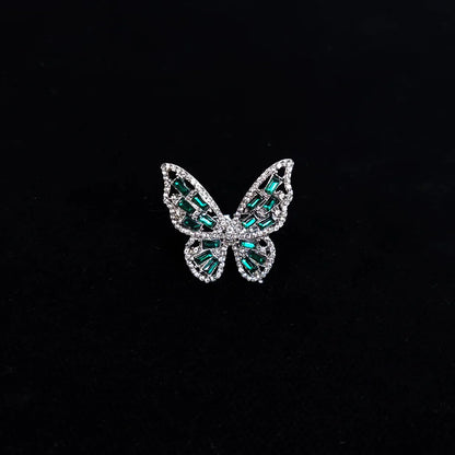 sengpan Trendy Shining Butterfly Adjustable Opening Ring For Women Crystal Acrylic Inlay Fashion Party Hand Accessories Jewelry