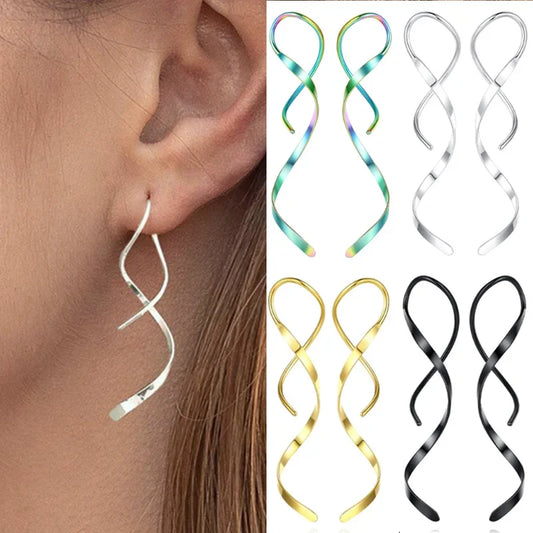 sengpan Simple Spiral Threader Earrings Irregular Helix Wave Curve Ear Line Cuff Stainless Steel Dangling Earring Women Fashion Jewelry