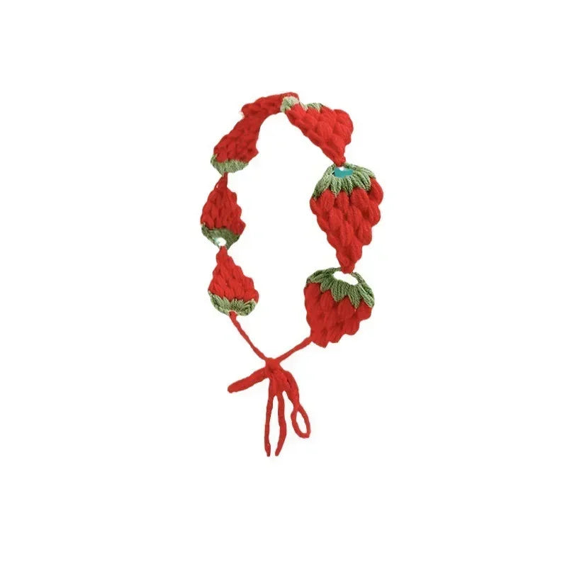 sengpan Small Strawberry Headband Crochet Sweet Cute Hair Band Women Scarf Headbands Bandanas Wide Elastic Hairbands Fashion Accessories