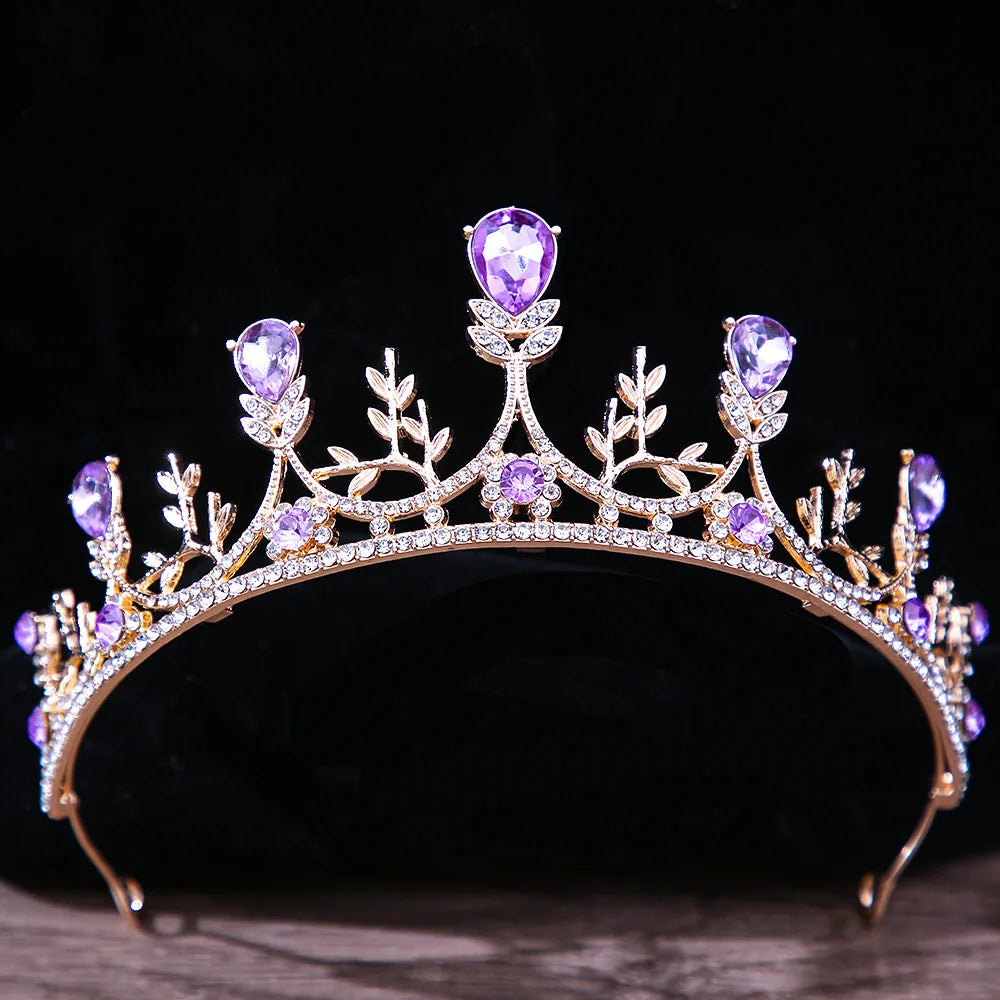 sengpan Baroque Princess Queen Bridal Crown Purple Crystal Tiara For Women Wedding Vintage Crown Hair Dress Accessories Jewelry