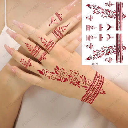 sengpan Red-brown Henna Tattoo Stickers Temporary Tattoos for Women Mandala Mehndi Stickers for Hand Women's Body Protection Fake Tattoo