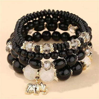 Lianfudai New Korean Multicolor Crystal Beads Elastic Rope Bracelets For Women Elephant Wrap Strand Bracelet Men Pulseira Feminina