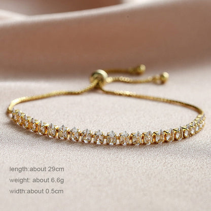 sengpan Tennis Bracelets for Women Shining Gold Color Single Layer CZ Charm Bracelet Statement Wedding Party Jewelry Wholesale