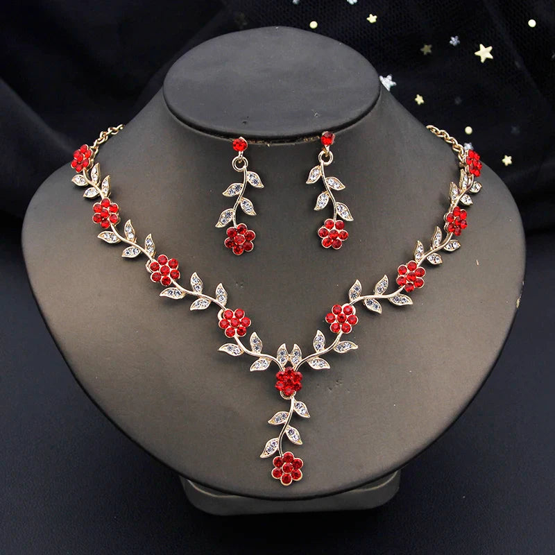 sengpan Rhinestone Bride Jewelry Sets for Women Luxury Flower Choker Necklace Earrings Wedding Dress Bridal Necklace Sets Fashion