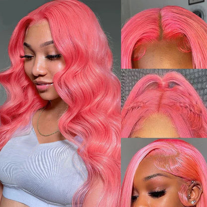 sengpan Pink Body Wave Lace Front Wig Human Hair Blonde Brazilian Human Hair Wigs Colored 180% Density Human Hair Wigs For Women