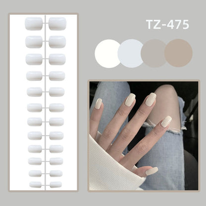 sengpan 24Pcs/Set Long Round Head Bright Solid Color Press On Acrylic Nail Art Fake Nails Finished Wearing Manicure Reusable False Nails