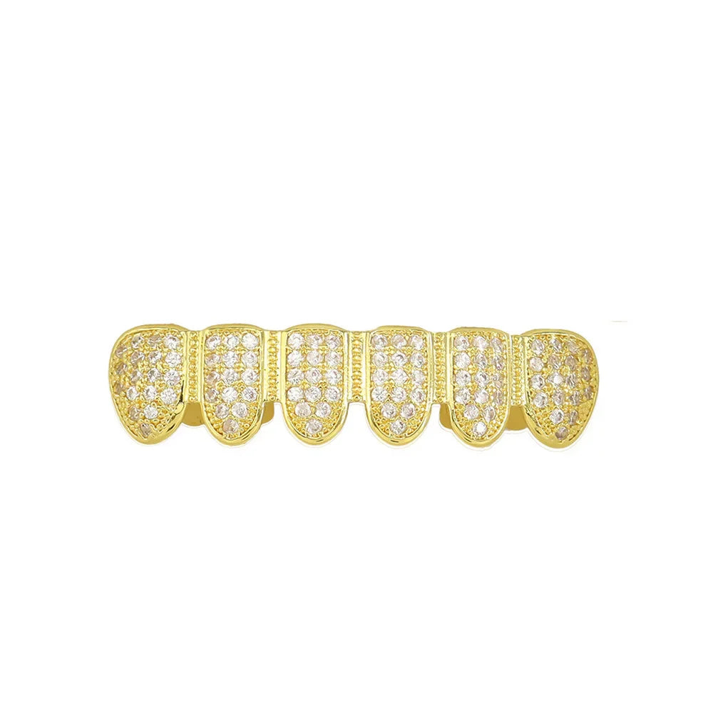 sengpan  Hip Hop 6/6 Zircon Teeth Grillz Punk 18K Gold Plated CZ Stone Dental Grills Tooth Caps For Women Men Jewelry Gift