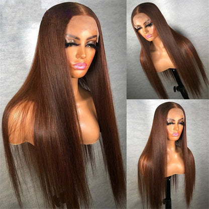 sengpan Preplucked 26“Long 180Density Soft Brown Glueless Silky Straight Lace Front Wig For Black Women BabyHair Heat Temperature Daily