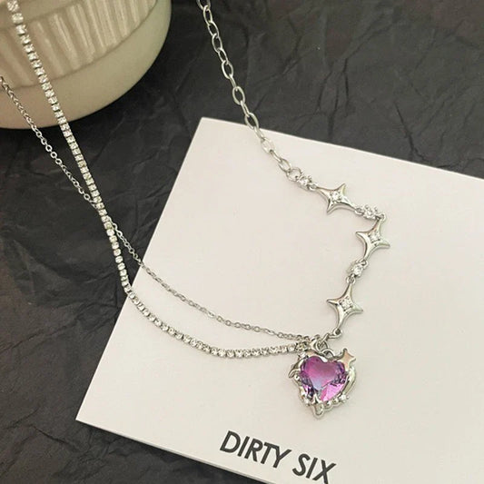 Lianfudai  New Y2K Love Starlight Clavicle Chain Female Personality Star Gradual Necklace Spicy Girl Light Luxury Accessories