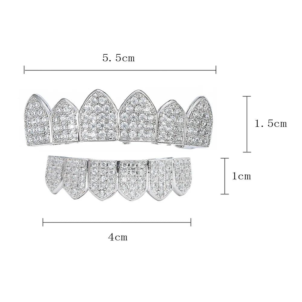 sengpan Hip Hop Cubic Zircon Teeth Grillz Top & Bottom Grills Punk Teeth Caps Cosplay Party Rapper Jewelry Halloween Teeth Decoration ﻿