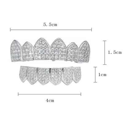 sengpan Hip Hop Cubic Zircon Teeth Grillz Top & Bottom Grills Punk Teeth Caps Cosplay Party Rapper Jewelry Halloween Teeth Decoration ﻿