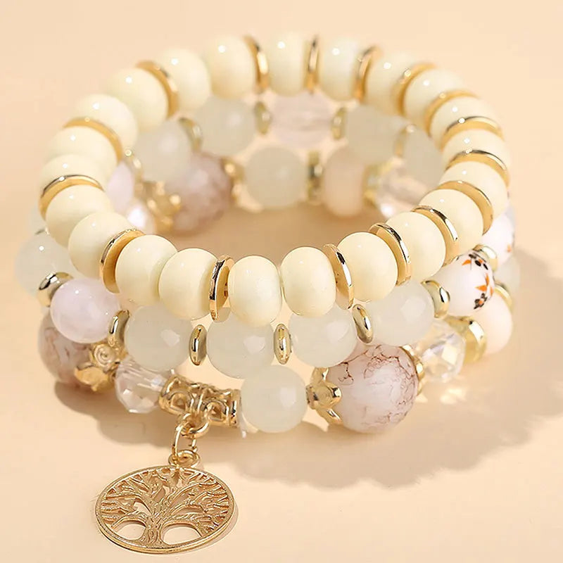 sengpan  Bohemian White Crystal Beads Strand Bracelets For Women Girls Ethnic Tree Of Life Charm Wrap Bracelet Pulseira Feminina