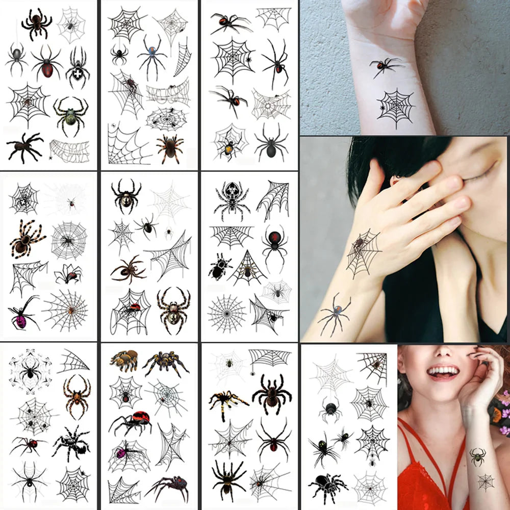 sengpan 10 Sheets Halloween Makeup Tattoo Stickers Disposable Temporary Tattoos for Halloween Party Spider Web Fake Tatoo for Hand Face