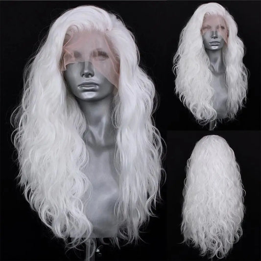 sengpan White Loose Body Wave Synthetic Wig Long Wavy Lace Front Wigs for Women Cosplay Costume Party Hair Wig