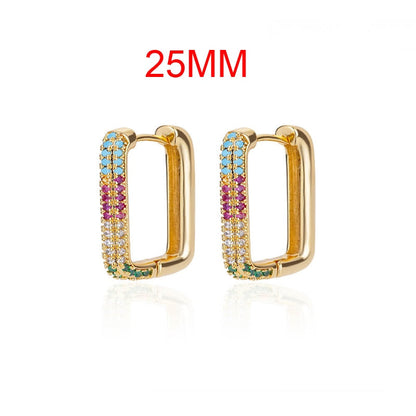 sengpan Rainbow Zircon Earrings for Women Stainless Steel Hoop Earring New Trending Luxury Aesthetic Jewelry aretes mujer