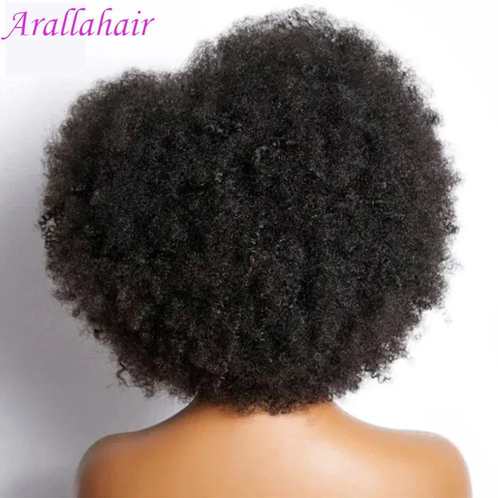 sengpan Afro Kinky Curly Lace Front Wig Brazilian Afro Short Bob Human Hair Wig 13x4x2 HD Lace Natural Hairline 250% Density 12A