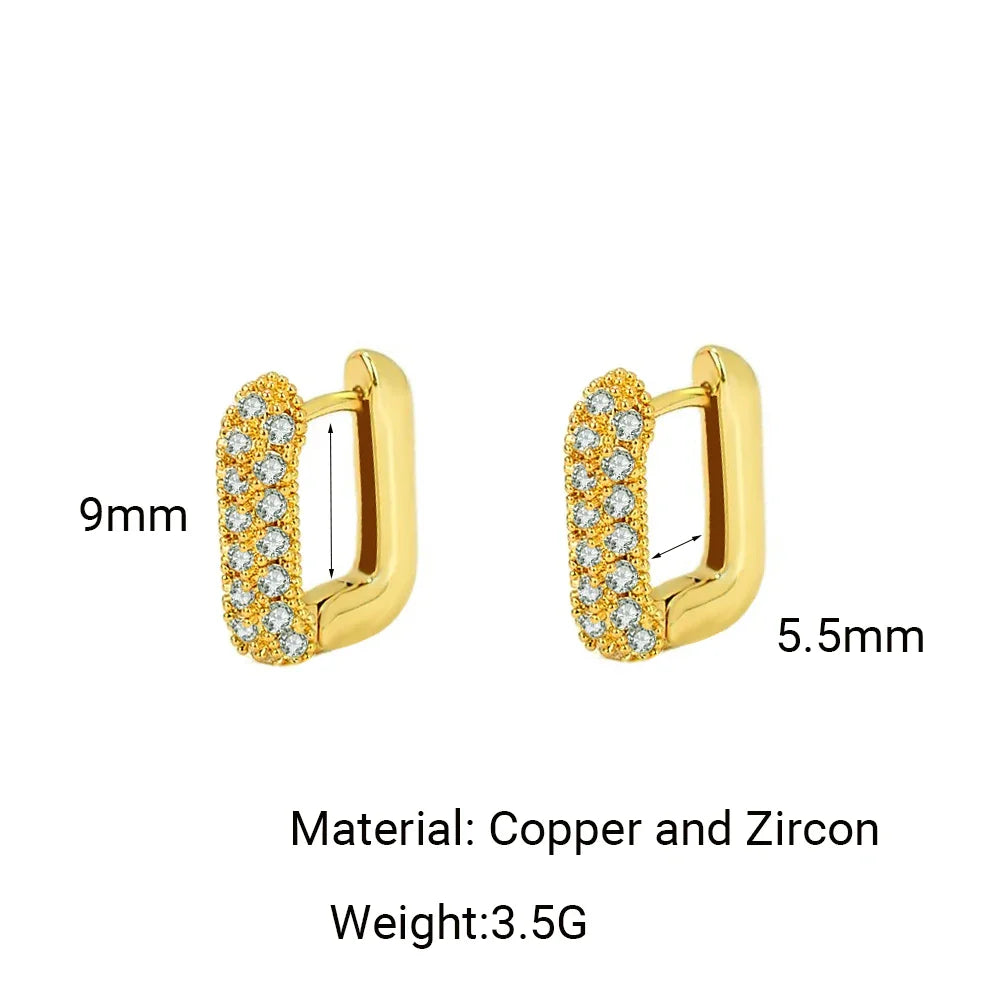 Lianfudai 2024 Minimalist Geometric Square Crystal CZ Big Huggies Hoop Earrings for Women Fashion Gold Color Metal Wedding Jewelry Gift