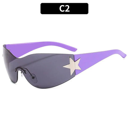 sengpan 2024 Fashion Punk Y2K Sunglasses for Women Men Trendy Wrap Around Sun Glasses Shades Star Decoration Eyewear UV400 Goggles