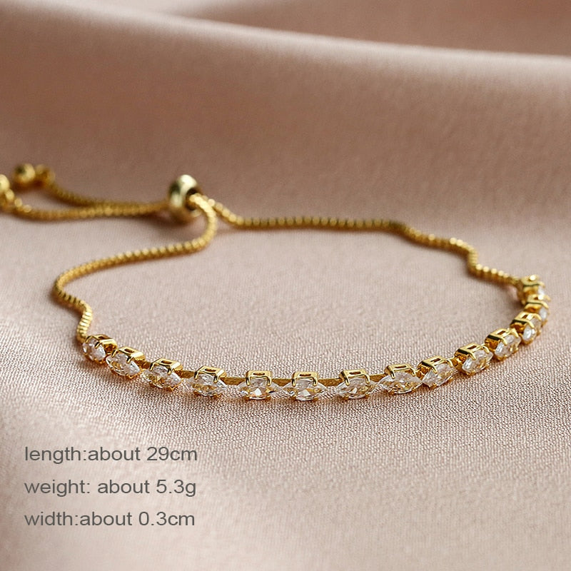 sengpan Tennis Bracelets for Women Shining Gold Color Single Layer CZ Charm Bracelet Statement Wedding Party Jewelry Wholesale