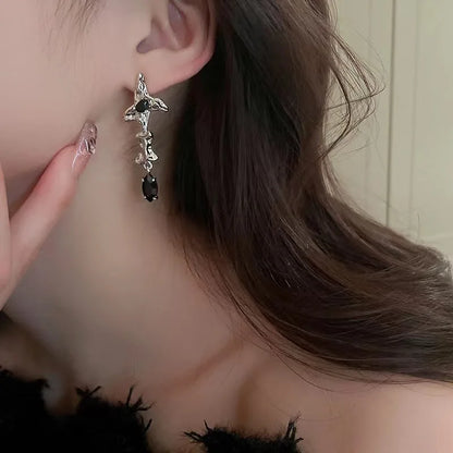 sengpan Black Zircon Four Star Mang Earrings Punk Style Long Tassel Women's Pendant Earrings Sweet Cool Personalized Y2K Fashion Jewelry