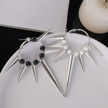 sengpan Punk Rock Thorns Rivets Hoop Earrings Hip Hop Unusual Spikes Circle Earings for Women Lady Party Night Club Dancing Accessories