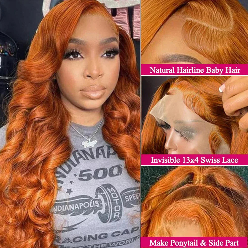 sengpan Body Wave Ginger Orange 13x6 HD Lace Front Wigs Colored Preplucked Wig 13x4 Lace Frontal Wigs Glueless Ginger Human Hair Wigs