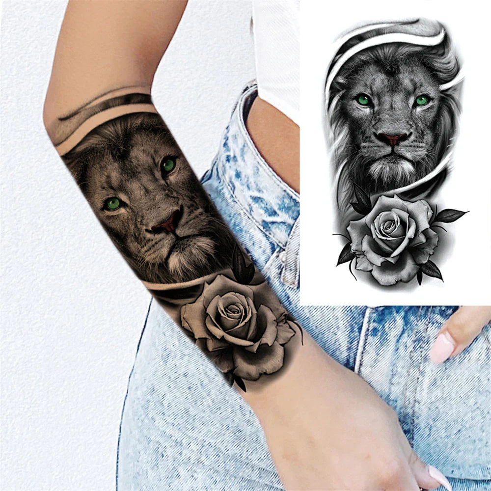 sengpan Death Skull Flower Temporary Tattoo For Women Girls Snake Bird Peony Tattoo Sticker Black Fake Blossom Sexy Tatoo Transfer Adult