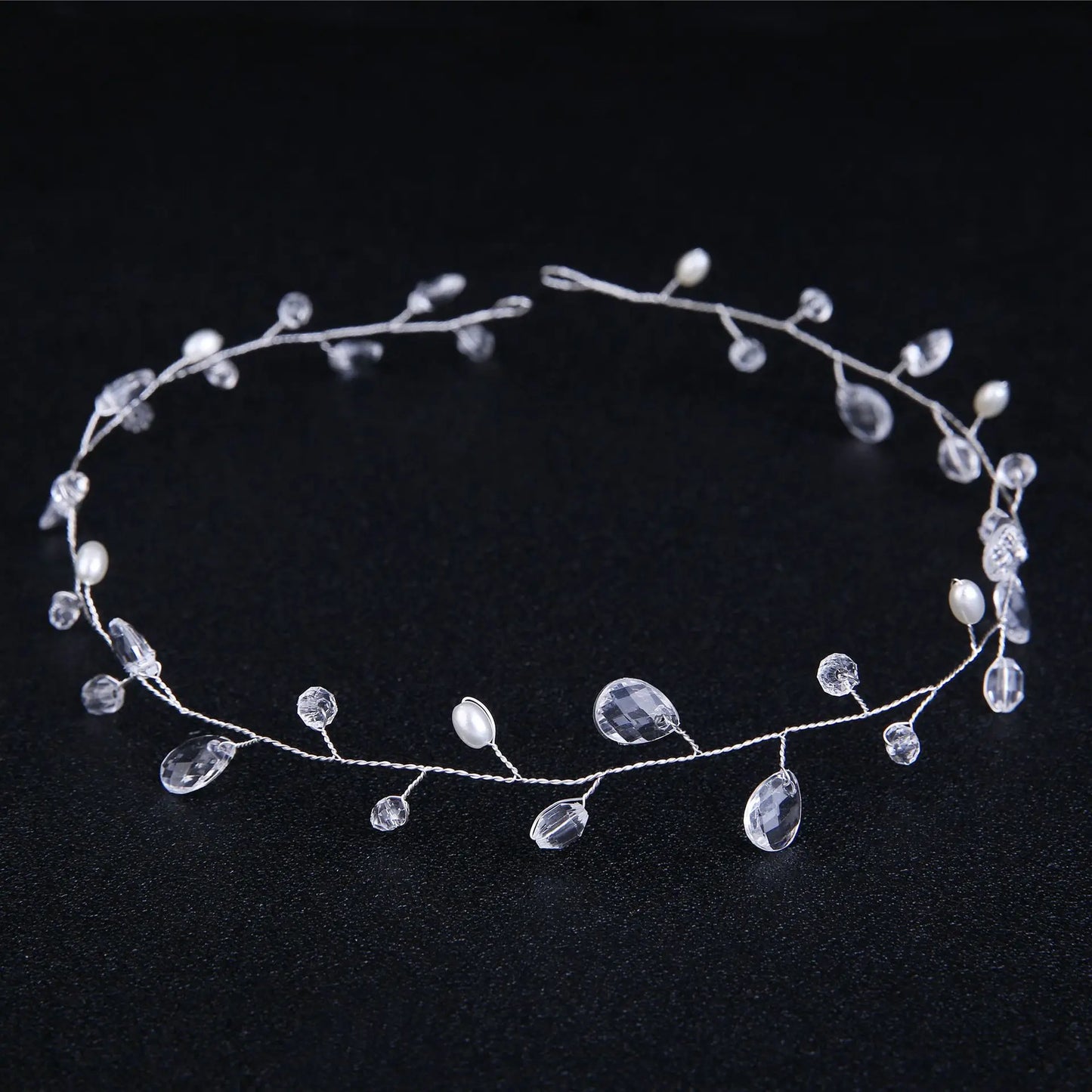 Lianfudai Elegant Women Hair Accessories Bridal Headband Crystal Pearl Hairband Head Ornament Ladies New Hair Jewelry For Wedding