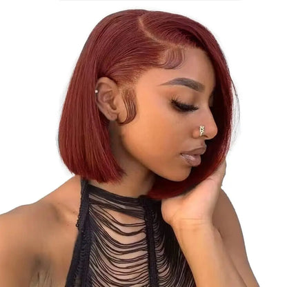 sengpan Reddish Brown Bob Wig Human Hair 13x4 Lace Front Wigs Human Hair Pre Plucked Short Bob Wig 180% Density 12A Color #33