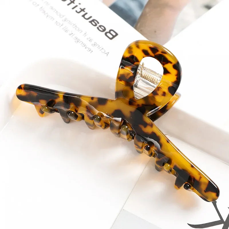 Lianfudai New Acetate Hair Claws Crab Clamps Charm Claw Clips Women Girls Leopard Hair Clips Retro Cross Hairdress Hair Styling Tool