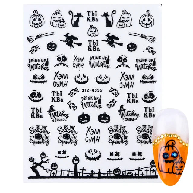 sengpan 3D Halloween Nail Art Stickers Horror Ghost Skull Evil Eye Anime Decals Bloody Rose Sticker for Nail Manicure Decoration LEBF956