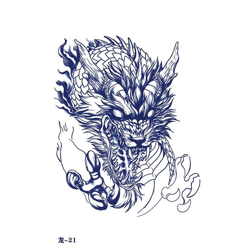 sengpan Waterproof Temporary Tattoo Sticker Japanese Style Black White Flame Dragon Body Art Fake Tattoo Flash Tattoo Arm Female Male