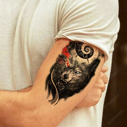 sengpan Small Arm Waterproof Temporary Tattoos for Men Tiger Wolf Animal Tattoo Stickers Body Art Skeleton Fake Tattoo for Women