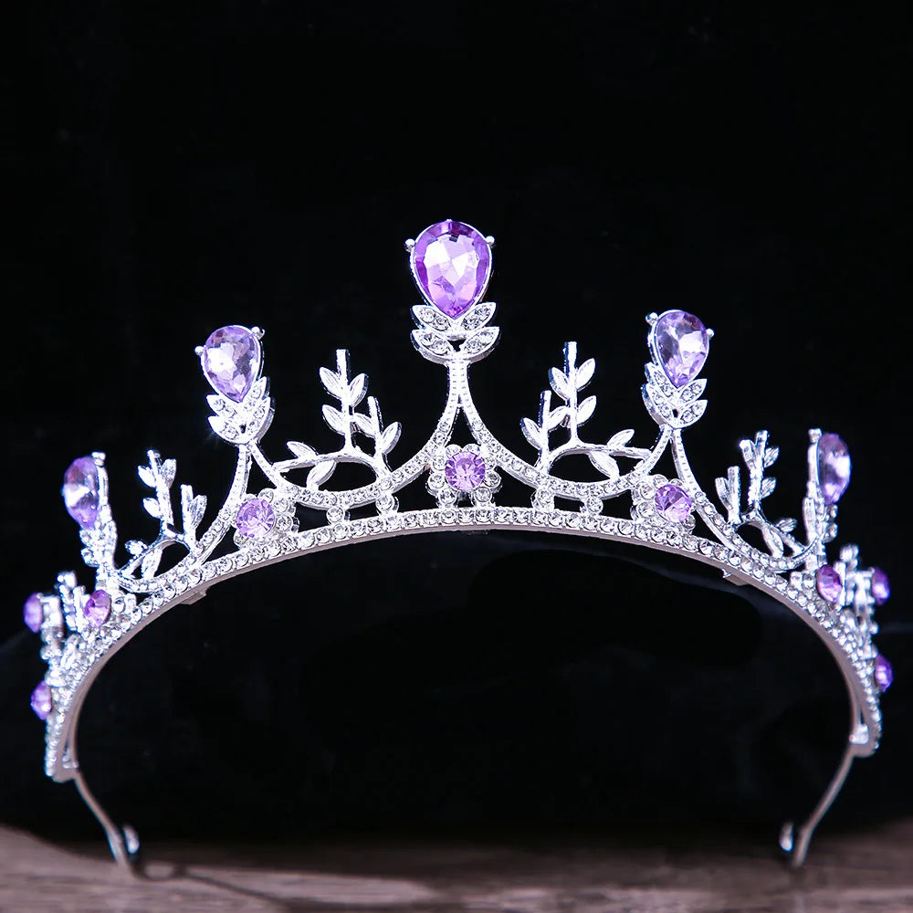 sengpan Baroque Princess Queen Bridal Crown Purple Crystal Tiara For Women Wedding Vintage Crown Hair Dress Accessories Jewelry