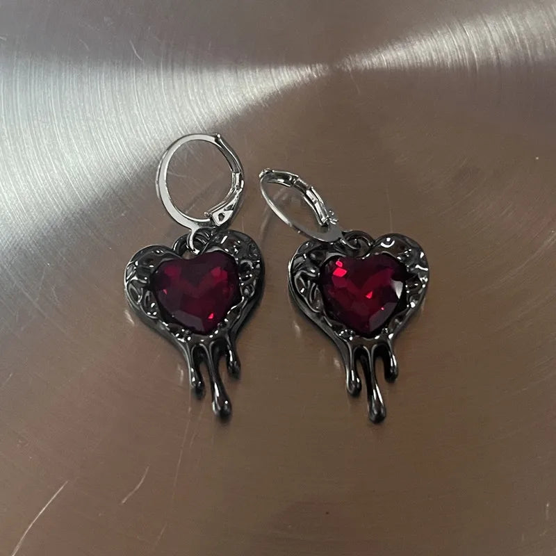 sengpan Sweet Cool Zircon Heart Earrings Female Red Lava Charm Pendant Earrings Birthday Party Jewelry Accessories