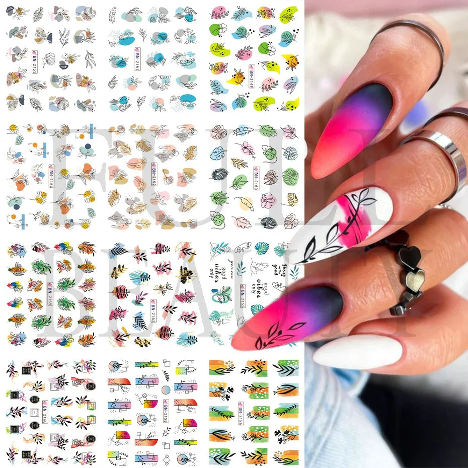 sengpan 12pcs Neon Graffiti Rainbow Design Stickers For Nails Halloween Skeleton Bleeding Ghost Vessel Sliders Decor Accessory LEJF37-48