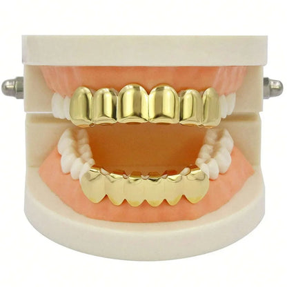 sengpan Gold Color Grillz Set Hip Hop 6/6 Top & Bottom Grills Dental Mouth Punk Teeth Caps Cosplay Party Tooth Rapper Halloween