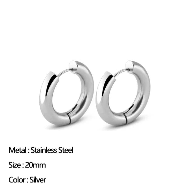 sengpan Classic Stainless Steel Ear Buckle for Women Trendy Gold Color Small Large Circle Hoop Earrings Punk Hip Hop Jewelry Accessories