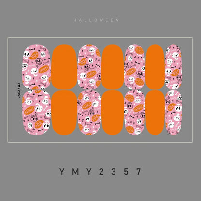 sengpan Baking Free Halloween Nail Stickers Full Sticker Fashion Nail Art Jewelry  Pumpkin Ghost Wholesale Applique Nail Sticker