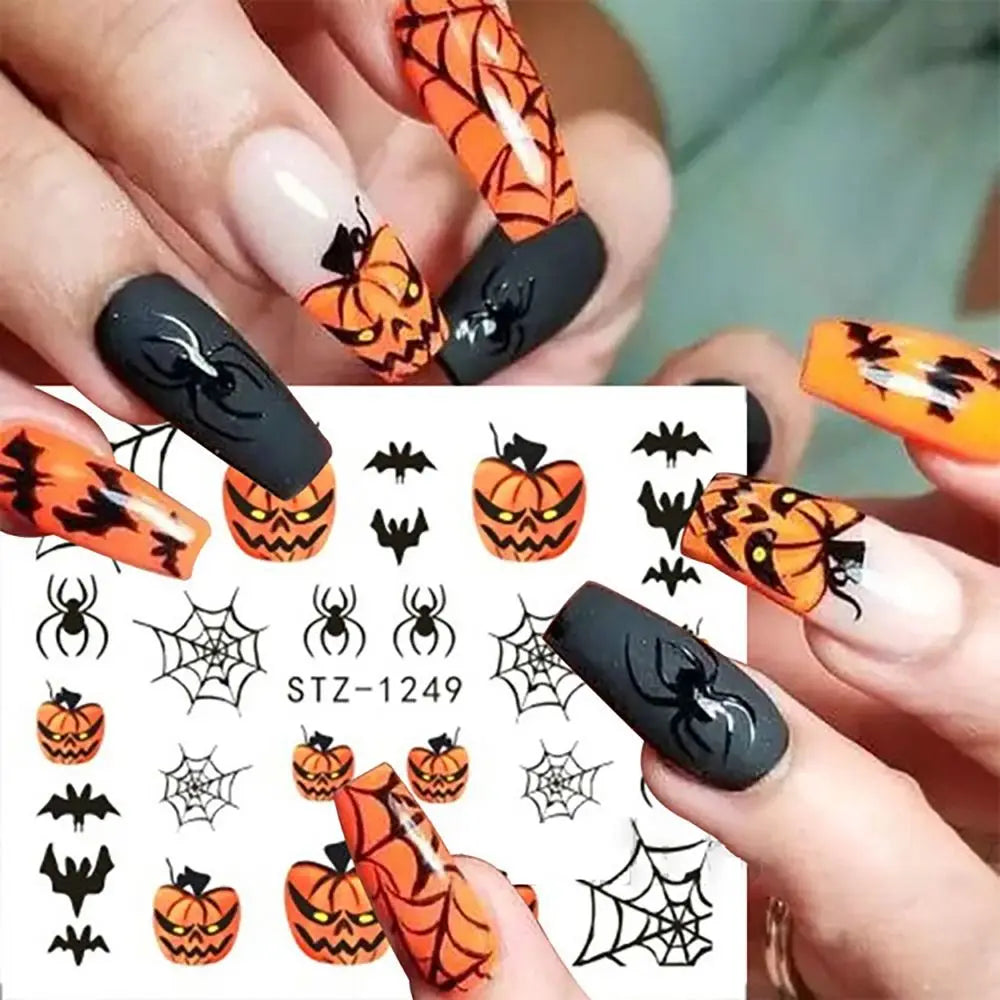 sengpan Halloween Pumpkins Nail Art Water Decals Stickers Spiders Web Fake Nail Accessories Nail Art Decoration Mummy Ghost