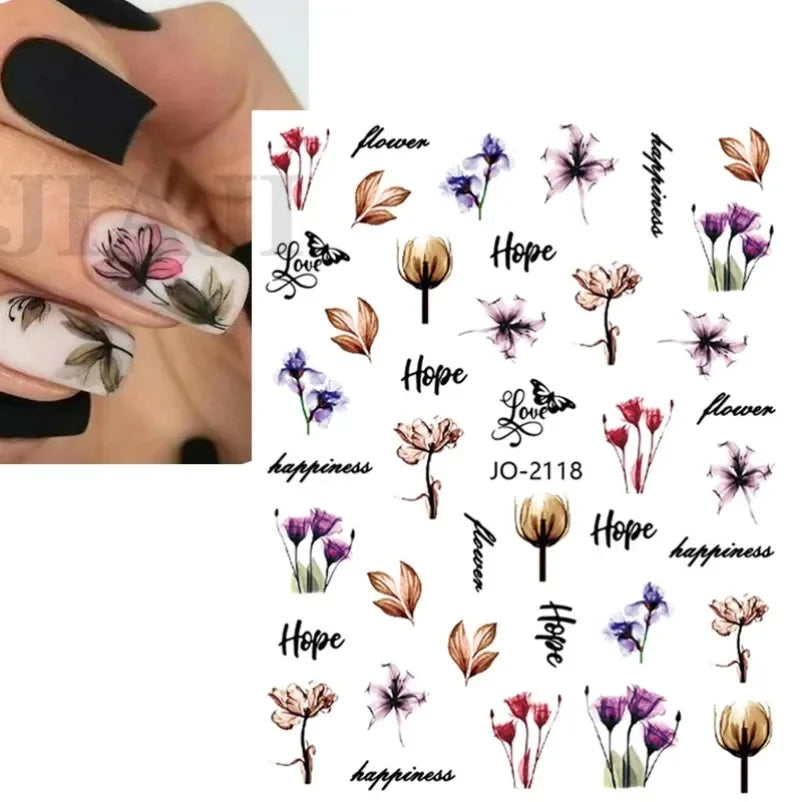 sengpan Simple Flowers 3D Nail Stickers Spring Summer Blossom Floral Tulip Fruit Nail Art Decals Adhesive Sliders Manicure Decorations