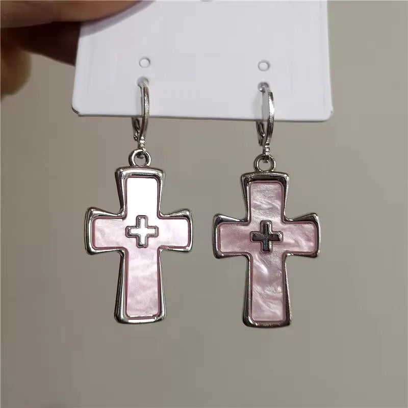 sengpan New Punk Red Cross Pendant Drop Earrings for Women Men Y2K for Piercing Earrings Party Aesthetic EMO Grunge Jewelry Accessories